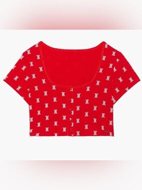Girls' Red Short-Sleeve Button Crop Top - Kids